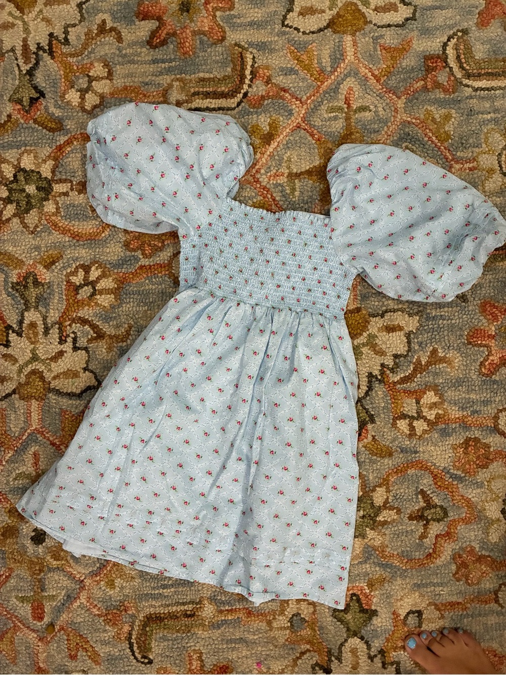 Janie and Jack Light Blue Floral Puff Sleeve Smocked Dress